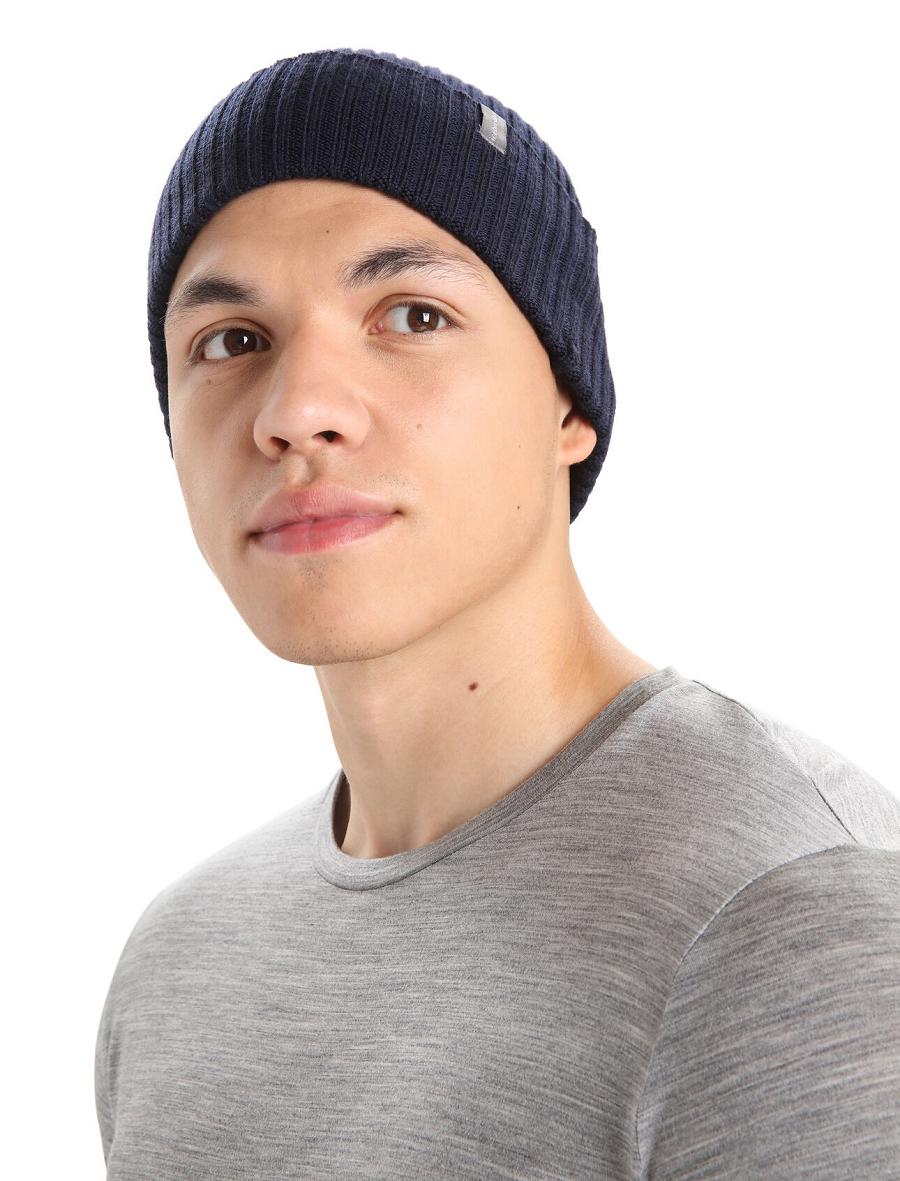 Midnight Navy Men's Icebreaker Unisex Merino Rixdorf Cuff Beanie Hats | USA 1107QMAZ